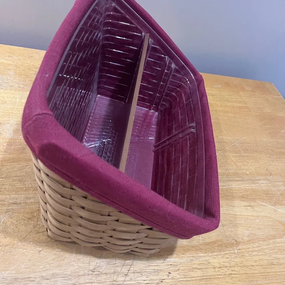 Vtg 2004 Longaberger Desk Organizer Basket Burgundy Liner Wood Divider Americana